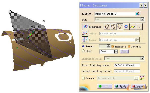 通過XZ平面建立的影線