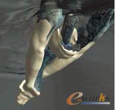 圖2 從模擬入水動作的自由表面仿真中,研究人員認識到現有的泳鏡設計會產生嚴重的氣泡,而且會造成紊流,給游泳選手的下游表現造成不利影響