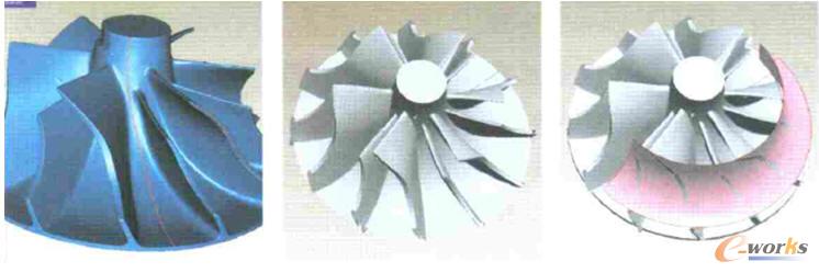 在DSSP軟件中確定曲線(左圖),利用CAD和采用可變的截面掃描表面,修整葉輪外形