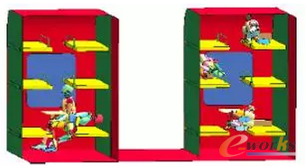 圖17 工況5 580ms乘員二次碰撞及在車廂內運動情況